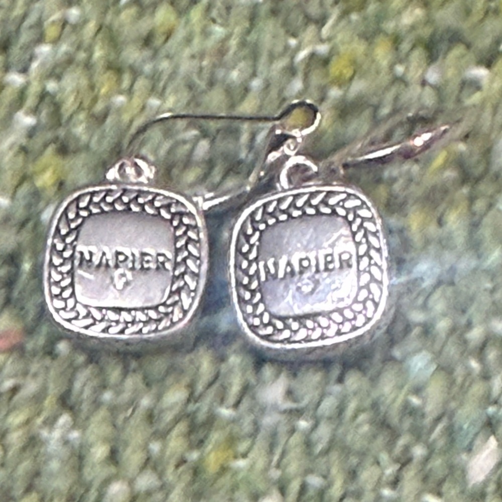 EUC Napier Silver-Tone & Cubic Zirconia Square Drop Earrings - Picture 5 of 6